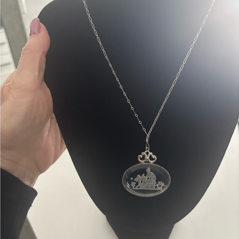 Vintage Silver and acrylic Pendant Necklace
